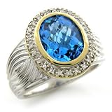 18K Gold & Silver Blue Topaz Ring with Diamonds