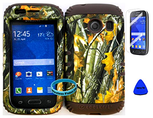 Wireless Fones TM Hybrid Impact Dual Layer Cover Case for Samsung Galaxy Ace Style S765c Straight Talk, Net10 and TracFone Leaf Branch Camo Mossy on Brown Skin (Wireless Fones TM Wrist Band, Pry Tool & Screen Protector Included)