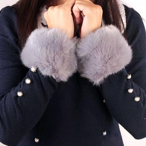 LOCOMO Faux Rabbit Fur Hair Soft Wrist Band Ring Cuff Warmer FAF031GRY Gray