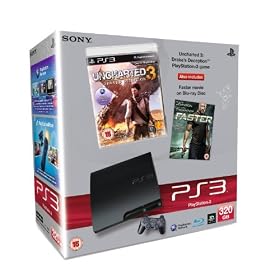 Sony PlayStation 3 Console (320GB Slim Model) with Uncharted 3 and Faster (Blu-ray Movie) Bundle