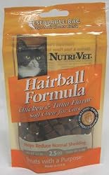 Nutri-Vet Hairball Formula Chicken and Tuna Flavor Soft Chews for Cats, 2.5 Ounce