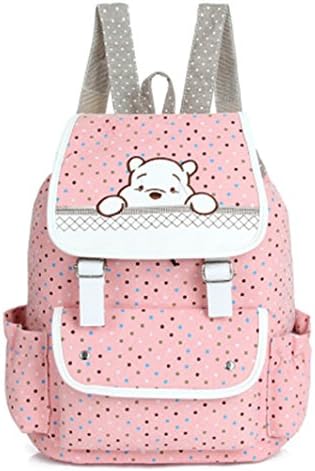 Sweet Spring Water Lovely Cartoon Dot Bear Canvas Students Backpack School Bag Travel Outdoor Backpack Rucksack for Girls (Pink)