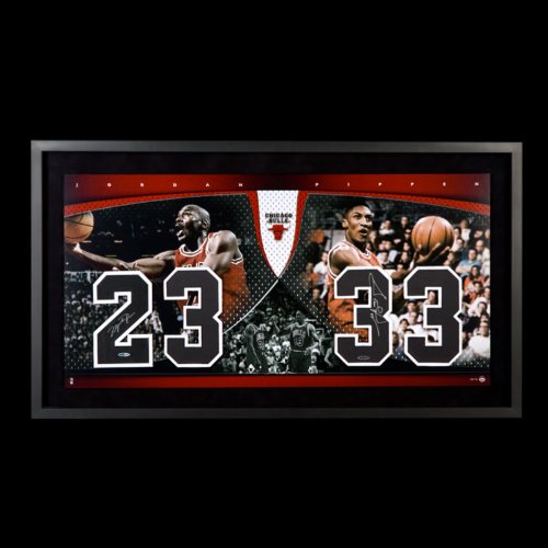 Michael Jordan/Scottie Pippen Dual Autographed Chicago Bulls "20th Anniversary Championship Numbers Piece" - Framed and Limited to 72
