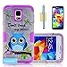Galaxy S5 Case, S5 Case, Tradekmk(TM) 3-Piece in 1 Silicone Plastic Hybrid Bumper Case for Samsung Galaxy S5 [+Stylus+Screen Protector+Cleaning Cloth] [Cute Owl Pattern]-(Purple)