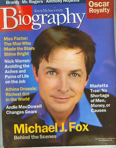 Biography Magazine March 2000 - Michael J Fox, Max Factor, Nick Warren, Athina Onassis, Andie MacDowell