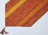 Paisley Silk Brocade Table Runner Tassel Burnt Orange Rust Gold