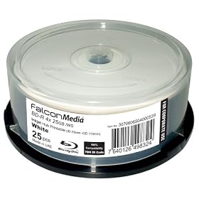 FTI FalsonMedia White Inkjet Hub Printable 4X Blu-ray BD-R Media 25 Pack in Cake Box