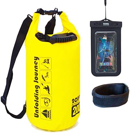 Waterproof Dry Bag Backpack- 20L Yellow, With Shoulder Strap, Grab handle, phone dry bag, For Boating, Kayaking, Fishing, Swimming, Rafting and Camping