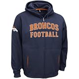Reebok Denver Broncos Navy Blue Overtime Full Zip Hoody Sweatshirt (Large)