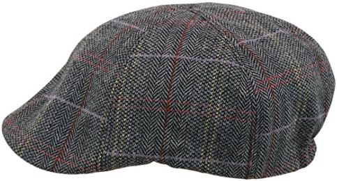 Men's Duckbill Herringbone Wool Tweed Newsboy Ivy Cabbie Golf Caps Hat (Plaid DK. Grey)