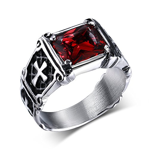 RAUL FANT Mens Cross Titanium Stainless Steel Rings With Stone