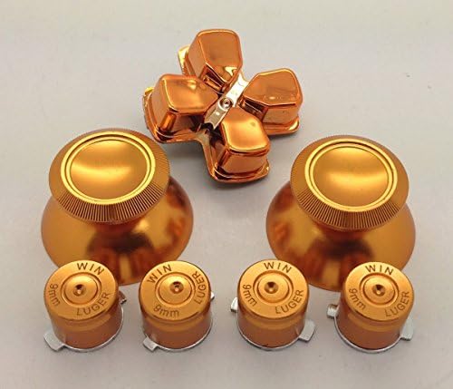 HKING 7 PECES! Metal Gold thumbsticks Grip+ Buttons and Chrome D-pad for Sony PS4 Controllers, thumbsticks Grip+ Buttons and Chrome D-pad for Sony PS4 Controllers,