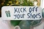 "KICK OFF YOUR SHOES" BEACH SIGN 14" - RUSTIC WHITE & BLUE - NAUTICAL DECOR
