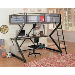 Loft Bed - Full Size Workstation Loft Bunk Bed in Matte Black - Coaster