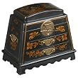 Handmade Black Leather Painted Peony & Bird 12" Jewelry Box