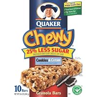 Quaker Chewy Granola Bar Reduced Sugar Cookies N Cream, 10-Count Boxes (Pack of 12)