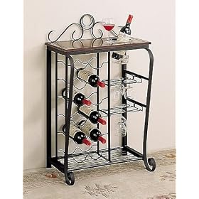 Click here to buy All new item Black metal frame wine rack with cherry finish wood top and built in ice... by AMBEnterprises.com.