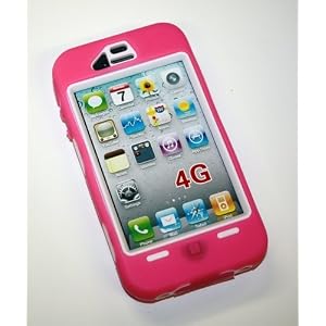 2 Layer Case for 4g iPhone Hot Pink/White - Comparable to Otterbox Defender