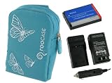 3n1 Fashion (Butterfly / Blue) Nylon Padded Case / LI-40B LI-42B 650mAh Li-Ion Battery / AC DC Charger for Olympus FE-Series FE-20 FE-240 FE360 FE-3010 FE-4000 FE-4010 FE-4030 FE-5020 X-560WP Stylus 550WP 730 740 750 780 840 850SW 1200 5010 7000 7010 7030 7040 Tough-3000