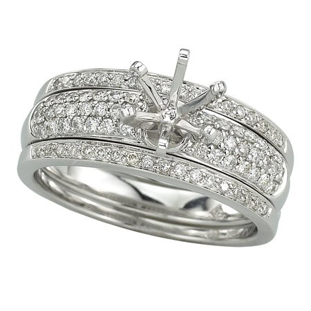 14K White Gold Diamond Wedding Set Semimount