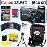 Canon PowerShot SX230HS 12 MP Digital Camera (Black) + 16GB Accessory Kit