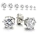 3-9 Mm Mens Ladies White Cubic Zirconia Stud Earrings Stainless Steel, 2pcs