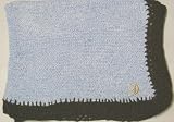 Knitted on Hand Knitting Machine Blue Cotton Hand Crochet Finished with Dark Brown Rayon Chenille Infant Boys Large Blanket Size 32 By 45 Inches Trimmed with Customer Chosen Ivory Monogram Letter