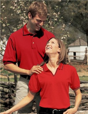 Premium Quality Ladies Silhouette Golf Sport Shirt With 3M Scotchgard Protection - Red/Navy, Ladies 3XL