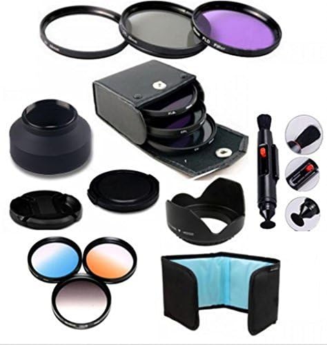 FODSLR 52MM Accessory Kit for NIKON D7100 D7000 D5300 D5200 D5100 D5000 D3300 D3200 D3100 D3000 D90 D80 DSLR Cameras Includes: Tulip Lens Hood + Rubber Lens Hood +lens caps+Cpl fld UV Lens Filter +Gradual blue grey orange filters+3slots filter case bag+ Lens Cleaning Pen