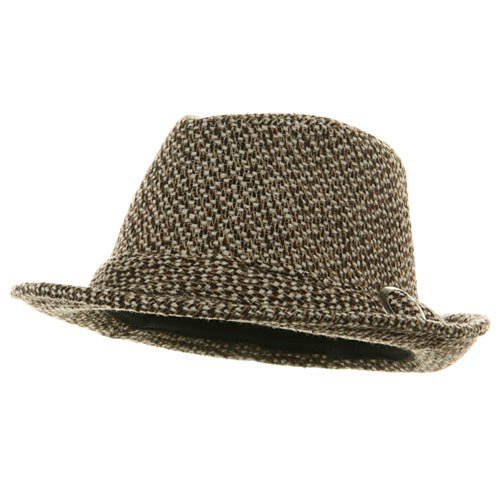 Tweed Buckle Cotton Fedora Hat - Brown W19S47E