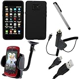 GTMax Black Soft Silicone Case + Car Charger + USB Sync Data Cable + Silver ....