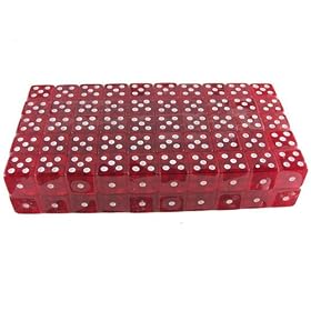 100 (One Hundred) 19mm 6 Sided Red Gaming Dice, Perfect for Poker Games and Card Games.
