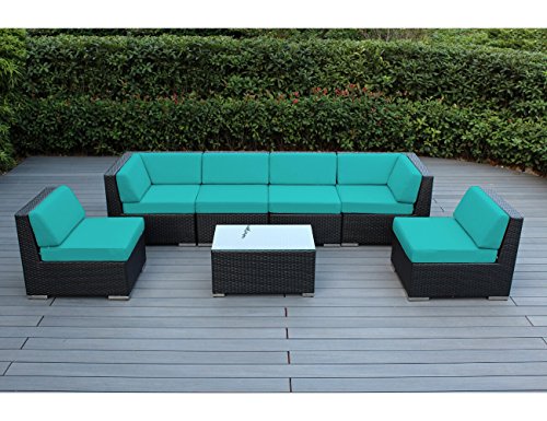 Ohana 7-Piece Outdoor Wicker Patio Furniture Sectional Conversation Set with Weather Resistant Cushions, Turquoise ((PN7037TQ) Ohana 7-Piece Outdoor Wicker Patio Furniture Sectional Conversation Set with Weather Resistant Cushions, Turquoise ((PN7037TQ)