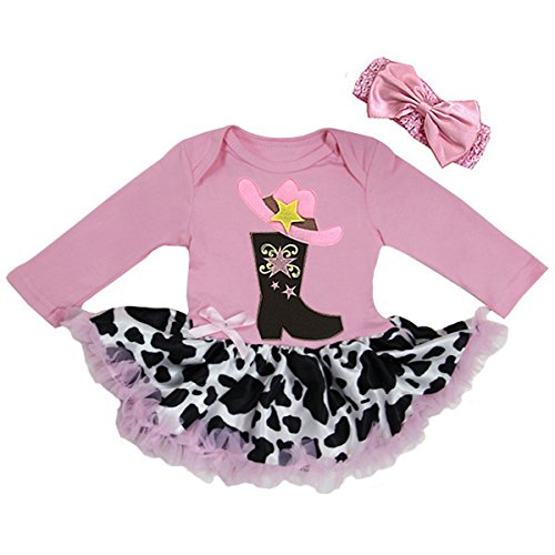 Baby Cow Printed Cowgirl Cowboy Boots Bodysuit Tutu