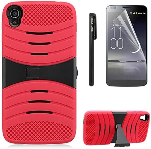 IDOL 3 (5.5") Case,ALCATEL ONE TOUCH IDOL 3(5.5 inch),IDEA LINE INC(TM)RED SKIN CASE RUGGED CASE BLACK with Stand+Free Stylus Pen+Free Screen Protector(RED/Black)