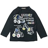 《H28年秋冬物》 nico hrat(ニコフラート) 製品洗い加工済み 42/2天竺はたらく車長袖Tシャツ 90cm/BK NO.B-260263