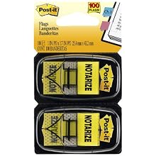 Post-it Message Flags, "Notarize", Yellow, 1-Inch Wide, 50/Dispenser, 2-Dispensers/Pack