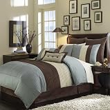 12pc Full Bed in a Bag Regata Choco Blue Comforter Set-Includes 1000TC Egyptian Cotton Sheet Set