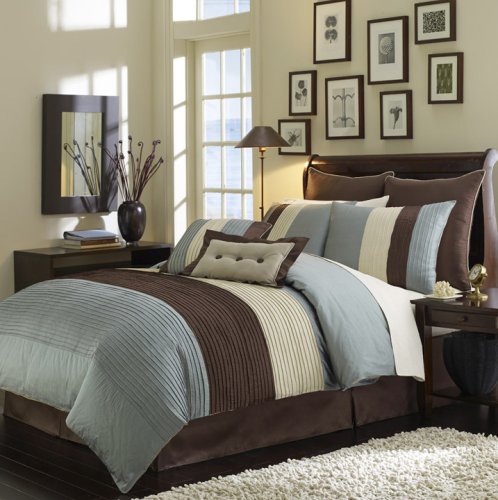 12pc Queen Bed in a Bag Regata Choco Blue Comforter Set-Includes 1000TC Egyptian Cotton Sheet Set