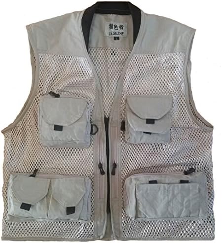 GEXMEE Men's Mesh Breathable Photographer Fishing Vest Waistcoat Jacket Coat Khaki XL