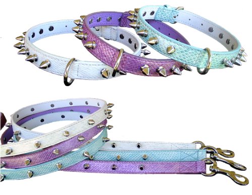 leather spike dog leash white - large