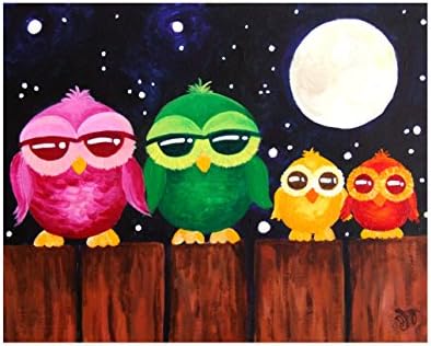 Owls on a Fence, 10x8 inch print of nJoyArt original painting.