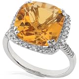 1 3 carat Diamond and 11x11mm Citrine Ring in 14k White Gold