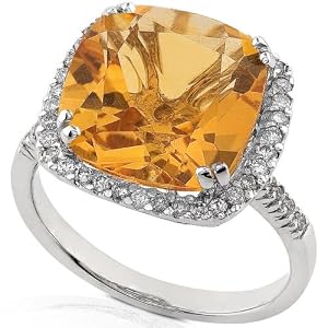 1 3 carat Diamond and 11x11mm Citrine Ring in 14k White Gold