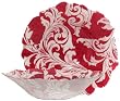 Glass Ornate French Lily Design Wine Red Large Bowl 15" D, 4" H