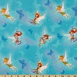 44'' Wide Fairies & Butterflies Aqua Fabric By The Yard