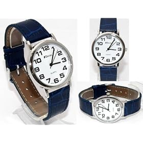 GENTS RAVEL EASY READ WHITE WATCH WITH EXTRA LONG (21cm) BLUE STRAP AND CHROME CASE (R0105.11.1)