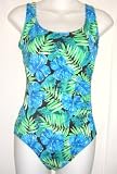 Missy Shirred Side Swimsuit Blue Flowers/ Green Leaves