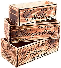 Oohlong Market, Set of Three Wooden Tea Boxes with Topography