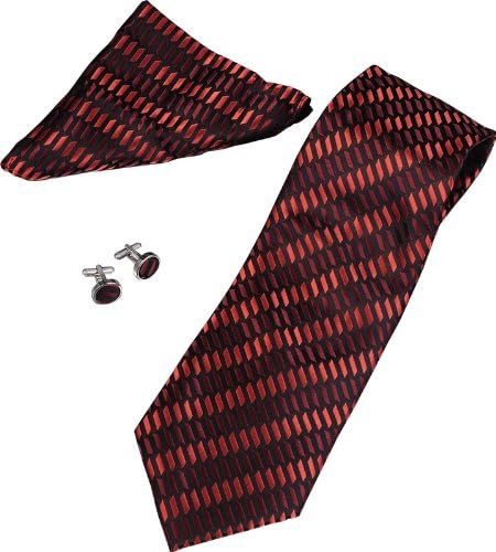 SuperCuffs Men's Renly Pattern Tie, Cufflinks and Pocket Square Gift Set Regular Red/Burgundy